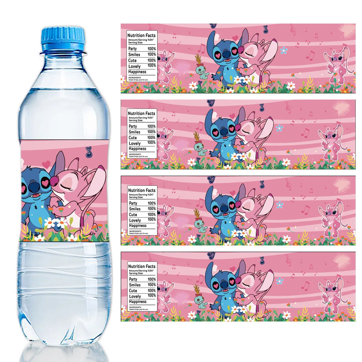 10pcs Lilo and Stitch Water Bottle Label Birthday Decoration Party Supplies Waterproof Stickers for Boys Girls Baby Shower
