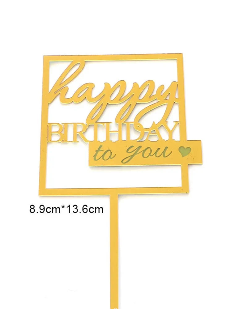 Ins Gold Happy Birthday Cake Toppers Birthday Girl Acrylic Kids Birthday Party Cake Topper Baby Shower Gift Dessert Decoration