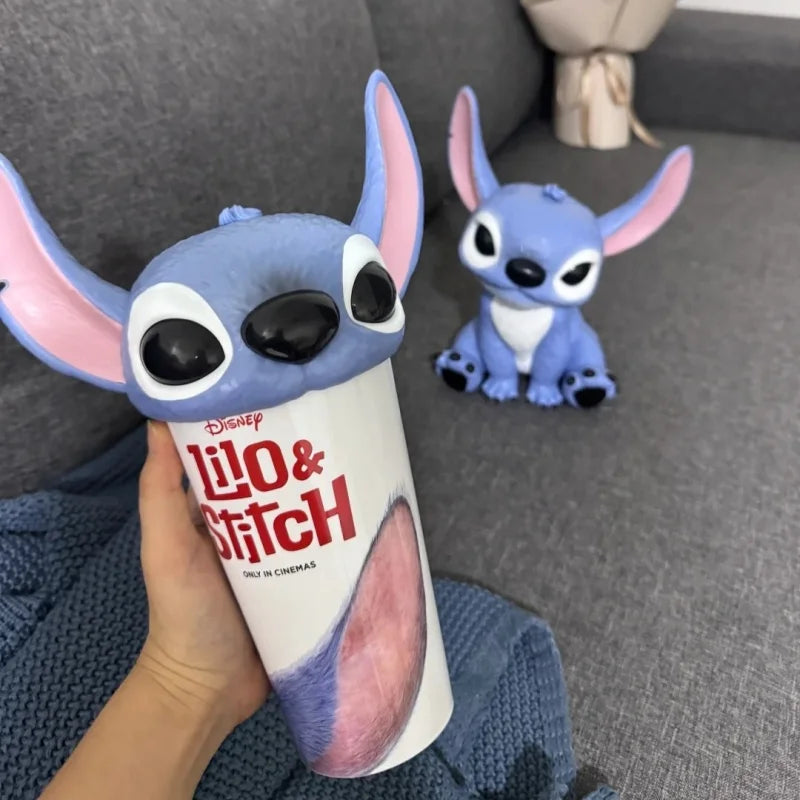 Stitch (626) Themed Tumbler Cup With Straw & Popcorn Bucket – Cute Cartoon Drinkware & Snack Container Set