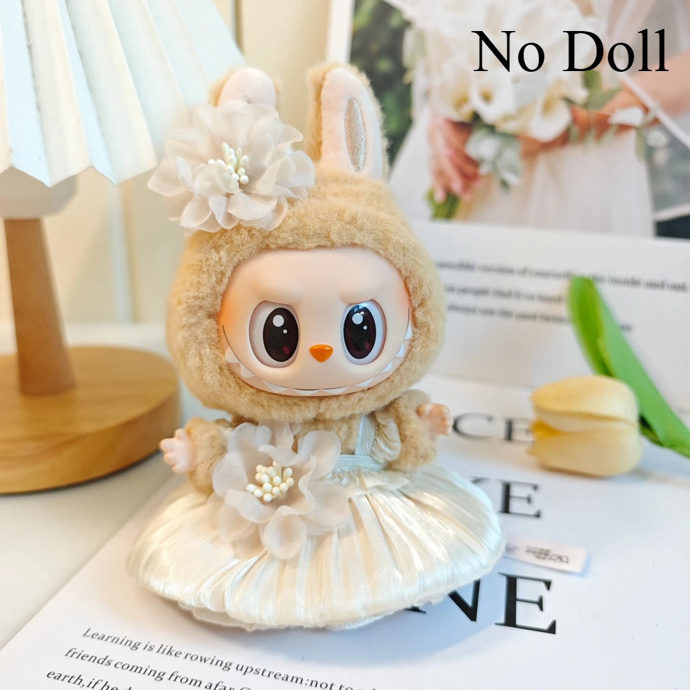Mini Plush Doll's Clothes Bud Skirt with Pearl Hair Accessory Labubu I II Idol Dolls Korea Kpop Doll DIY Clothing Gifts