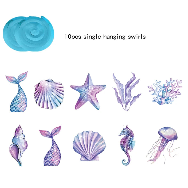Mermaid Theme Garlands Pendant Aquatic Shell Seahorse Spiral Girl Mermaid 1st Birthday Party Decor Under The Sea Party DIY Favor