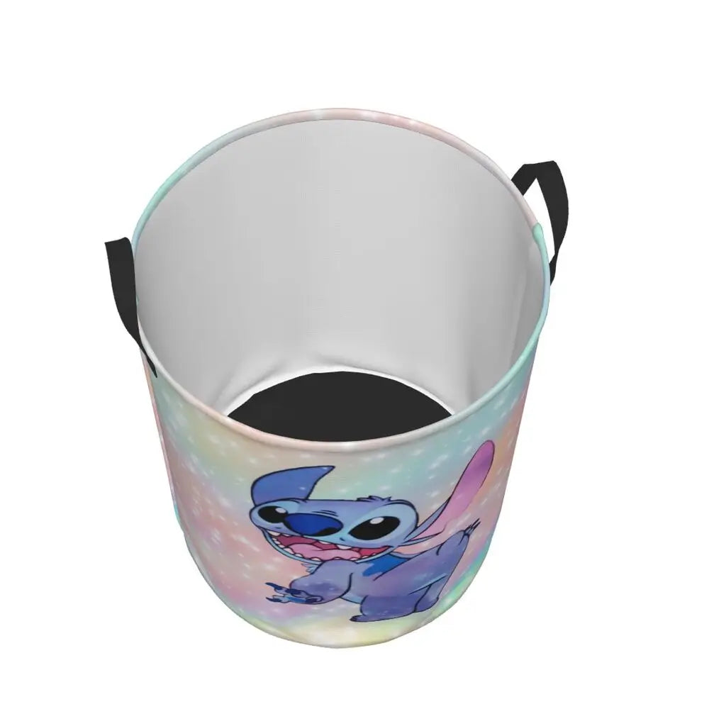 Custom Stitch Kiss Angel Love Heart Anime Laundry Hamper Large Clothes Storage Basket Toy Bin Organizer for Boy Girl
