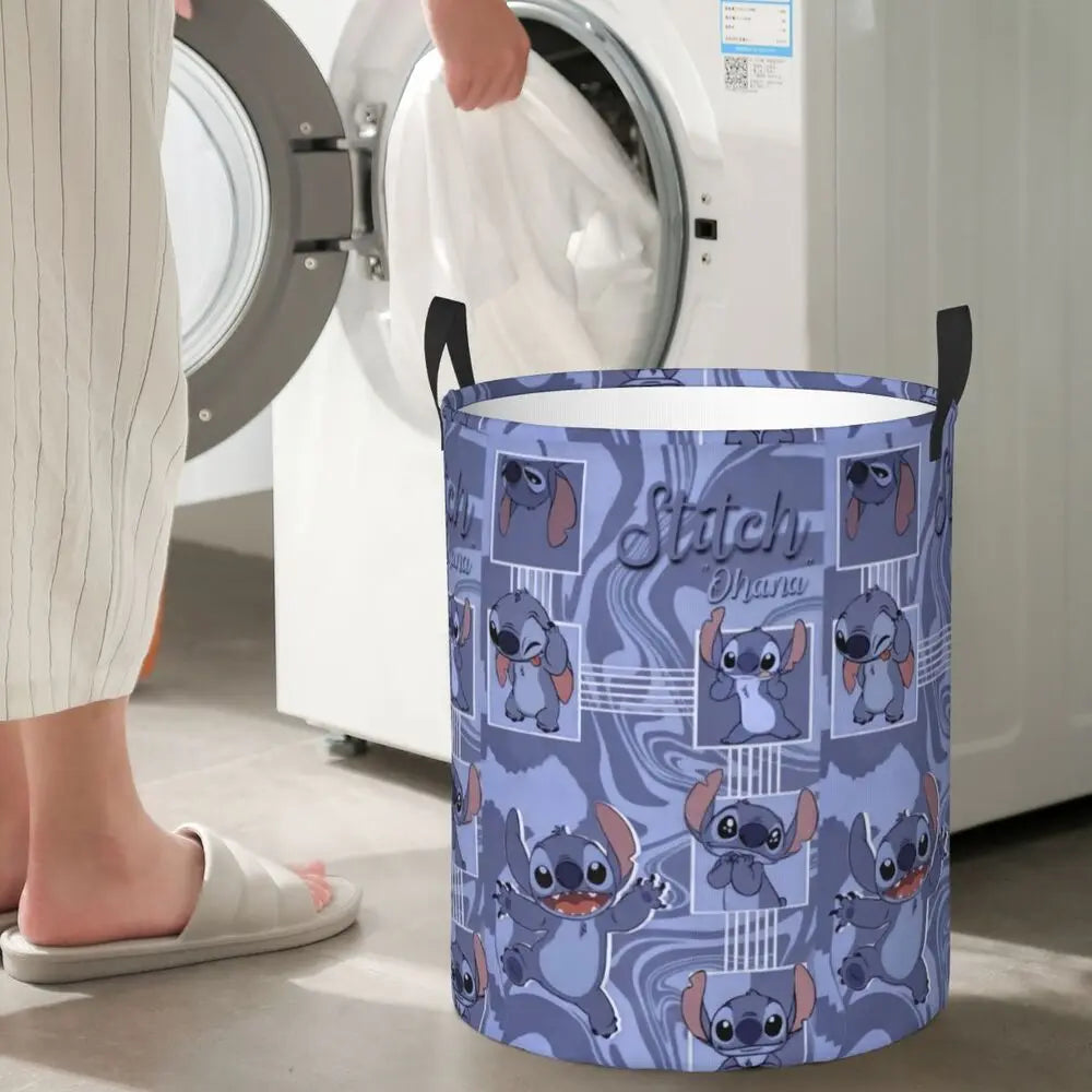 Custom Stitch Kiss Angel Love Heart Anime Laundry Hamper Large Clothes Storage Basket Toy Bin Organizer for Boy Girl