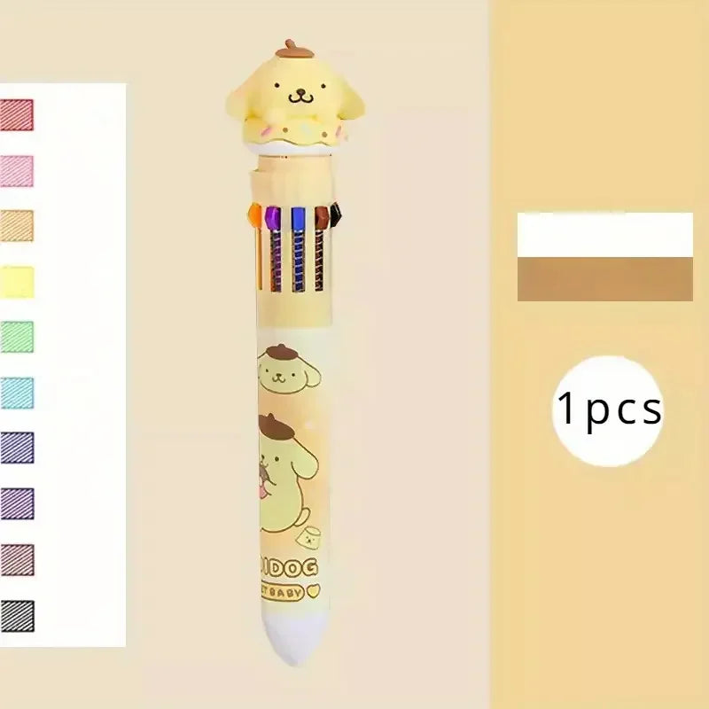 Sanrio Cartoon Ballpoint Pen 1/6pcs Kuromi Hello Kitty Cinnamoroll 10 Color 0.7 School Student Stationery Draw Wrirte Mark Pen