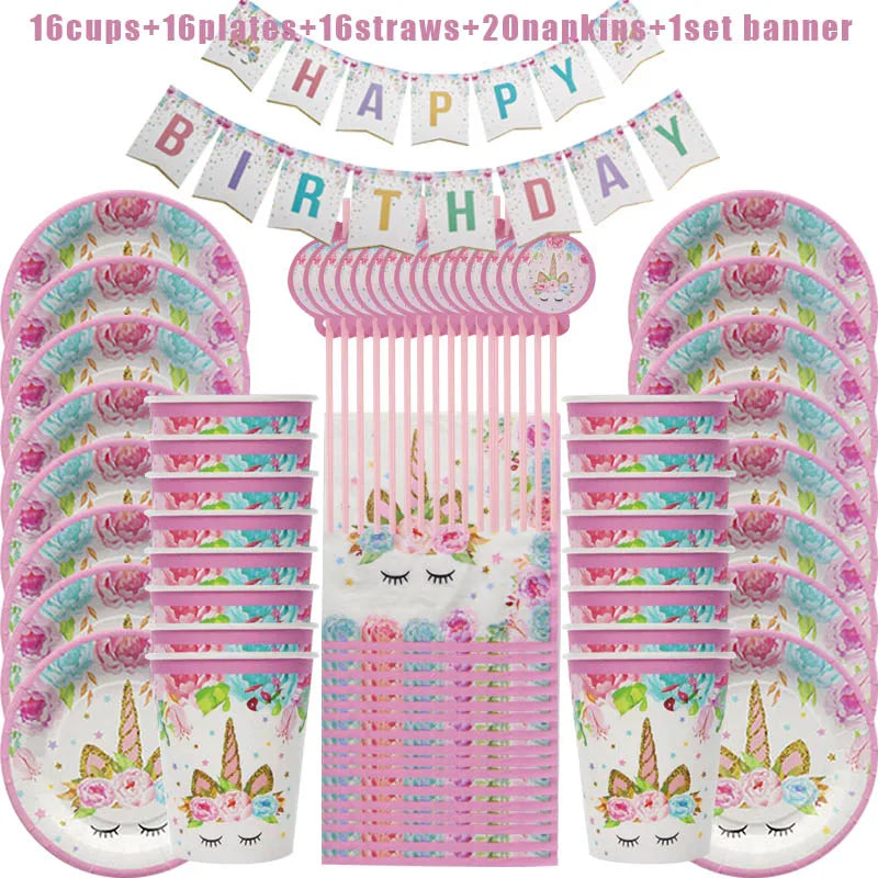 Unicorn Birthday Decorations for Girl Plate Napkin Cup cake topper Unicorn Party Supplies Kids Birthday Party Decor Baby Shower