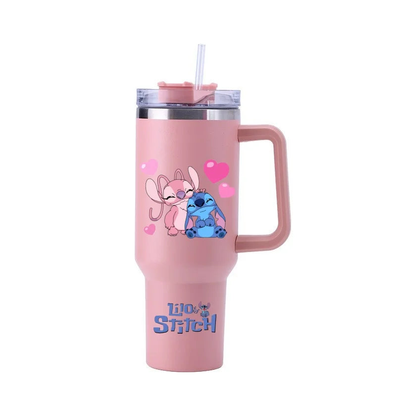 Thermal Coffee Lilo & Stitch Cups with Straw Stainless Steel Vacuum Insulated Tumbler 40oz Thermal Iced Travel Cup for Outdoor