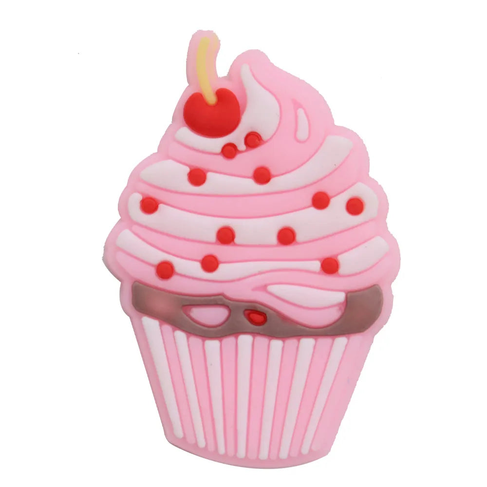 1Pcs PVC Hair Dryer Strawberry Cupcake Kids Shoe Charms Umbrella Crown Pink Series Buckle Clog Accessories Fit X-mas Gift