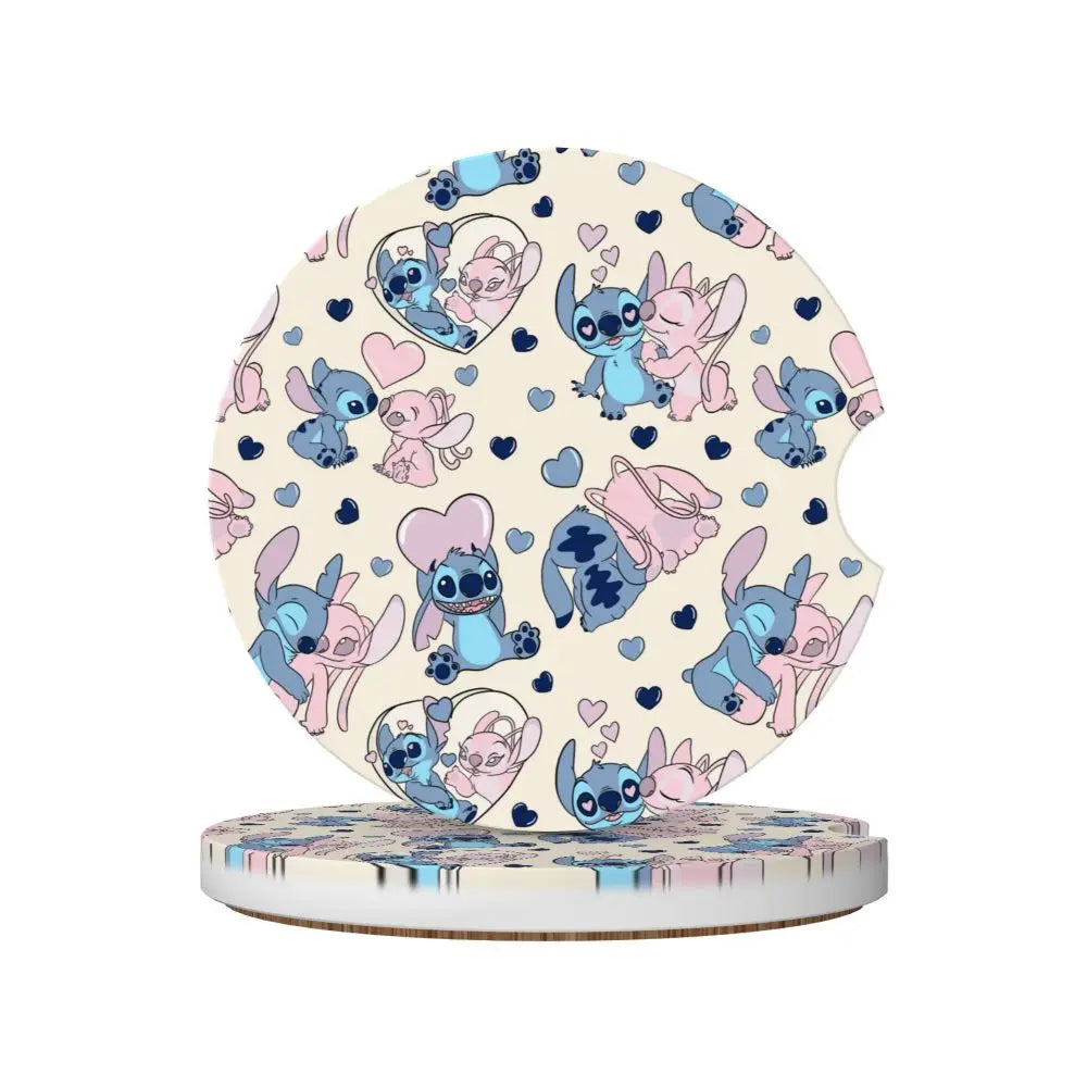 Kawaii Stitch Cartoon Car Cup Coaster 2PCS Universal Cup Holders Embedded in Ornaments Coaster Car Interior Accessories