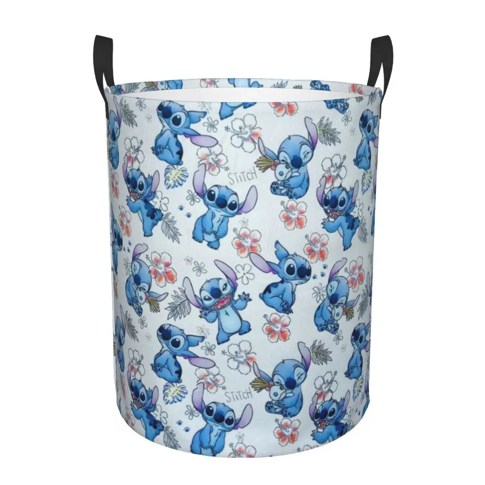 Customized SLilo And Stitch Cartoon Laundry Hamper Large Storage Basket Anime Kids Nursery Toy Organizer