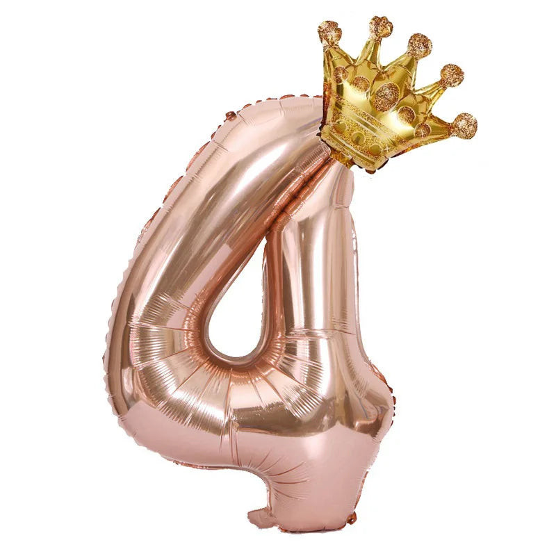32 inch Rose Gold Crown Digital Balloon Set BOYS AND GIRLS Big  Number Foil  Balloon 0-9 Birthday Decoration