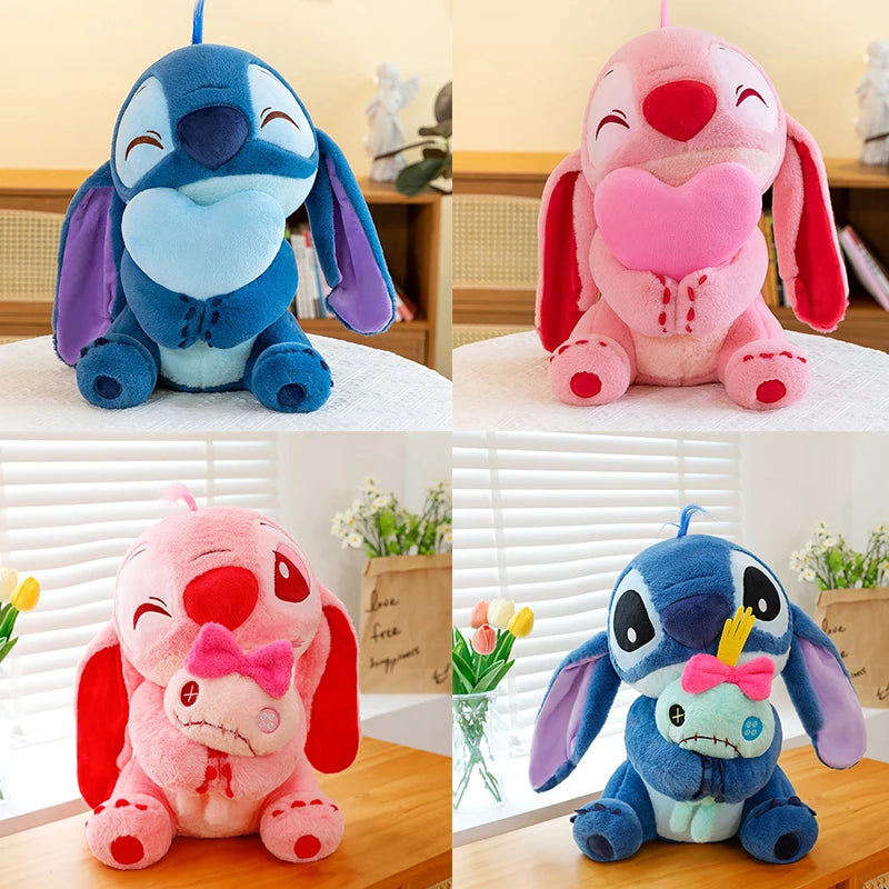 New Blue Pink Lilo & Stitch Hug The Duck Doll Cartoon Angel Plush Toy Cute Anime Soft Stuffed Kawaii Children's Birthday Gift