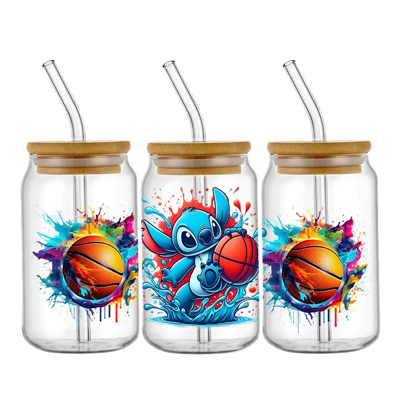 Stitch Sport Design Basketbal Pattern UV DTF Transfer Sticker Waterproof Transfers Decals For 16oz Glass Cup Wrap Stickers