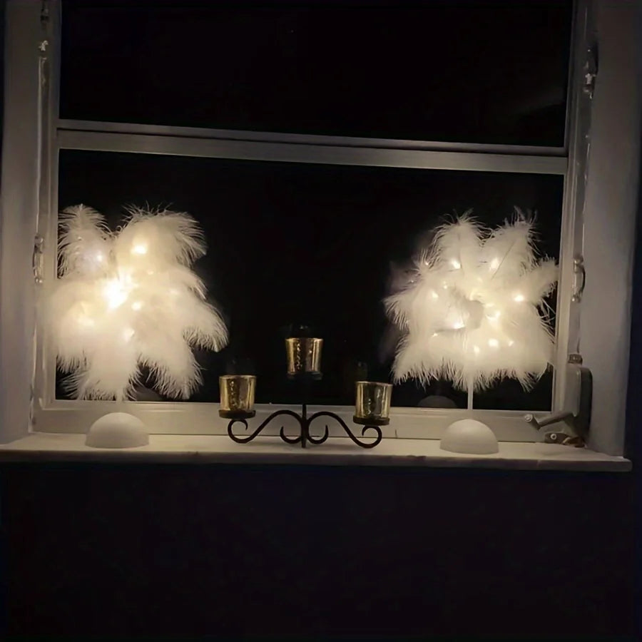 LED Feather Table Lamp Warm White Light Tree Feather Night Light Girl LED Wedding Decorative Lights Birthday Gift Home Decor New