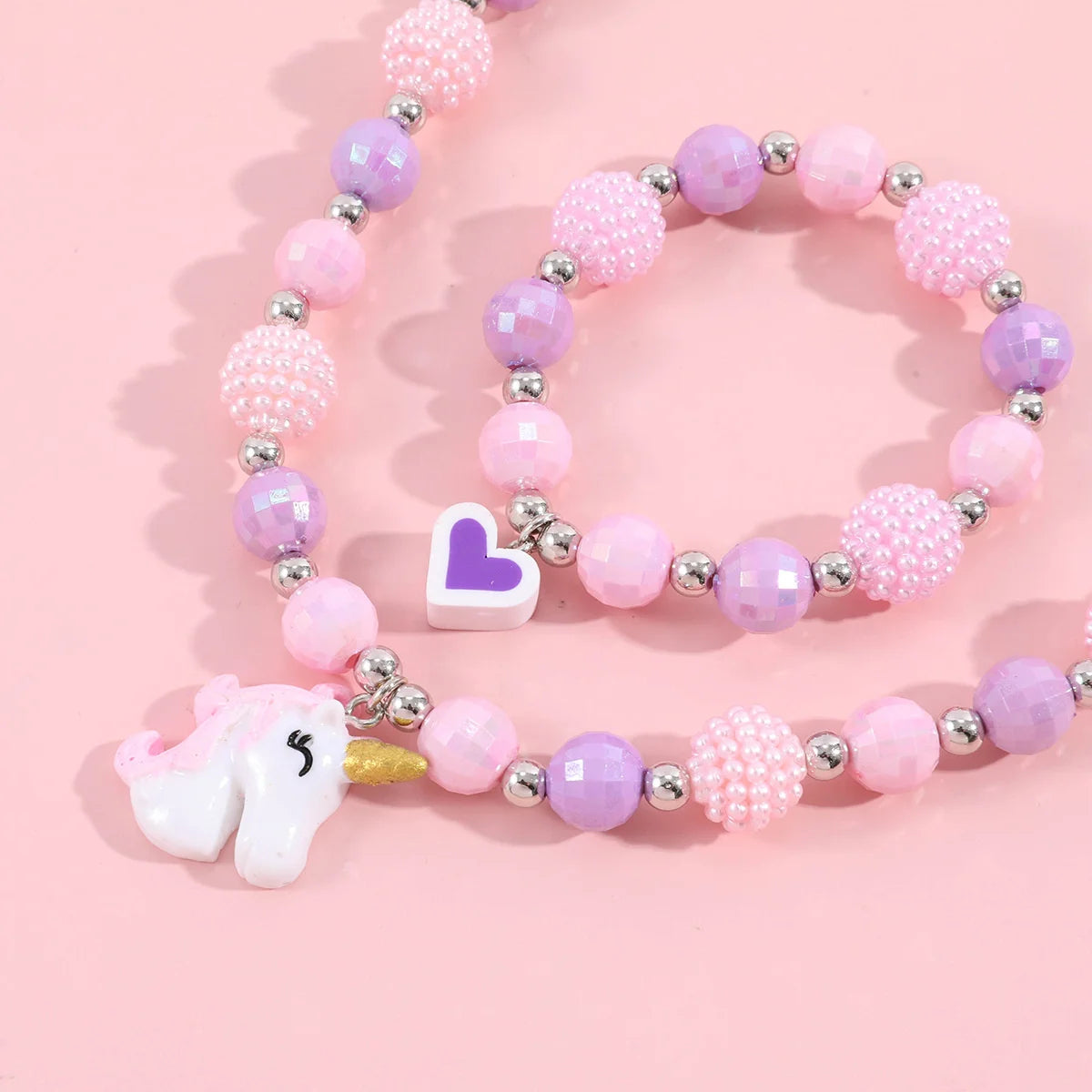 Cute Unicorn Pendant Necklace for Girls Heart Beads Necklace for Children Fashion Jewelry Accessories Birthday Gift
