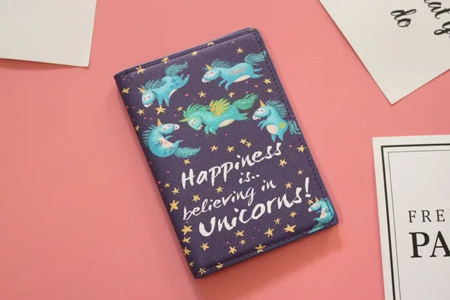 Lovely unicorn girl travel abroad passport bag protective cover waterproof  credit card holder minimalist wallet card wallet