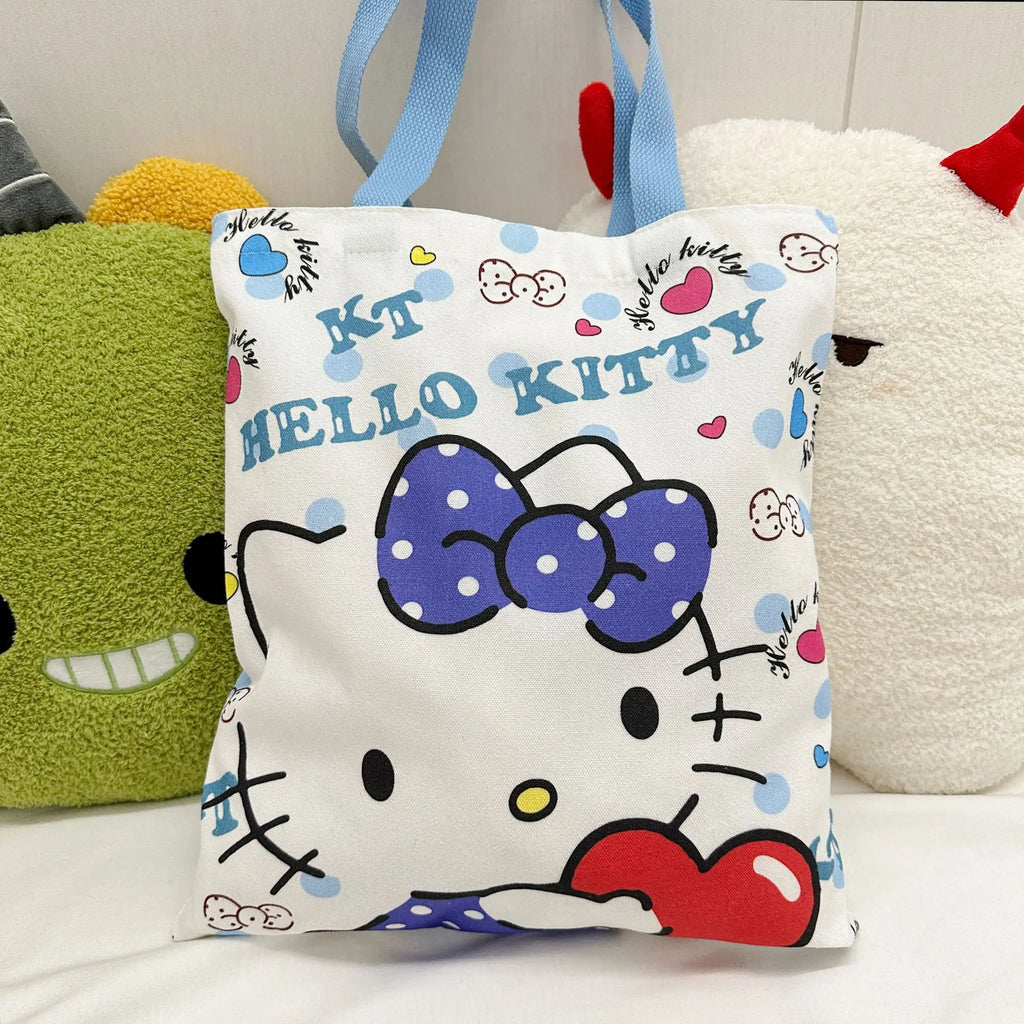 Anime Sanrio Hello Kitty Canvas Bag Zippered Student Book Large Capacity Class Tote Bag Shopping Student Girl Birthday Gifts