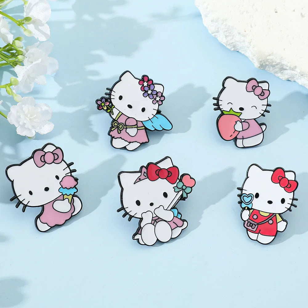 5 Pcs Cute cartoon Soft Cute kt Cat Brooch Sanrio Metal Badge Cute Cat Alloy Drop Oil Pin accessory
