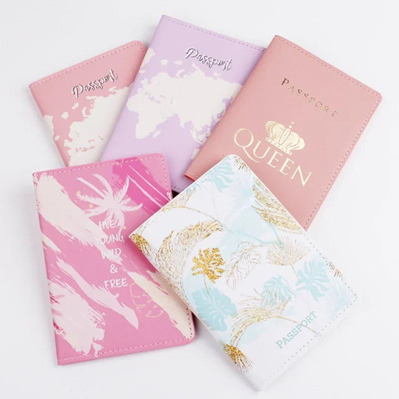 Pink Purple Women Girls Passport Cover Case for Travel Accessories PU Leather Passport Holder Protector Sleeve with Card Slot