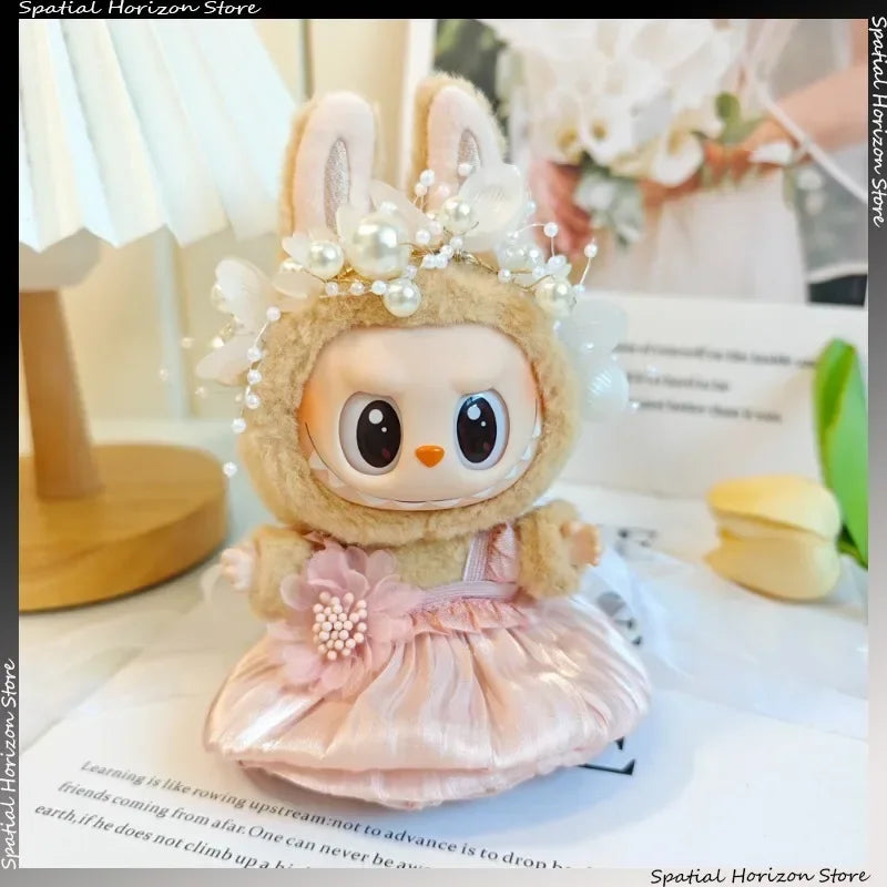 Mini Plush Doll's Clothes Bud Skirt with Pearl Hair Accessory Labubu I II Idol Dolls Korea Kpop Doll DIY Clothing Gifts
