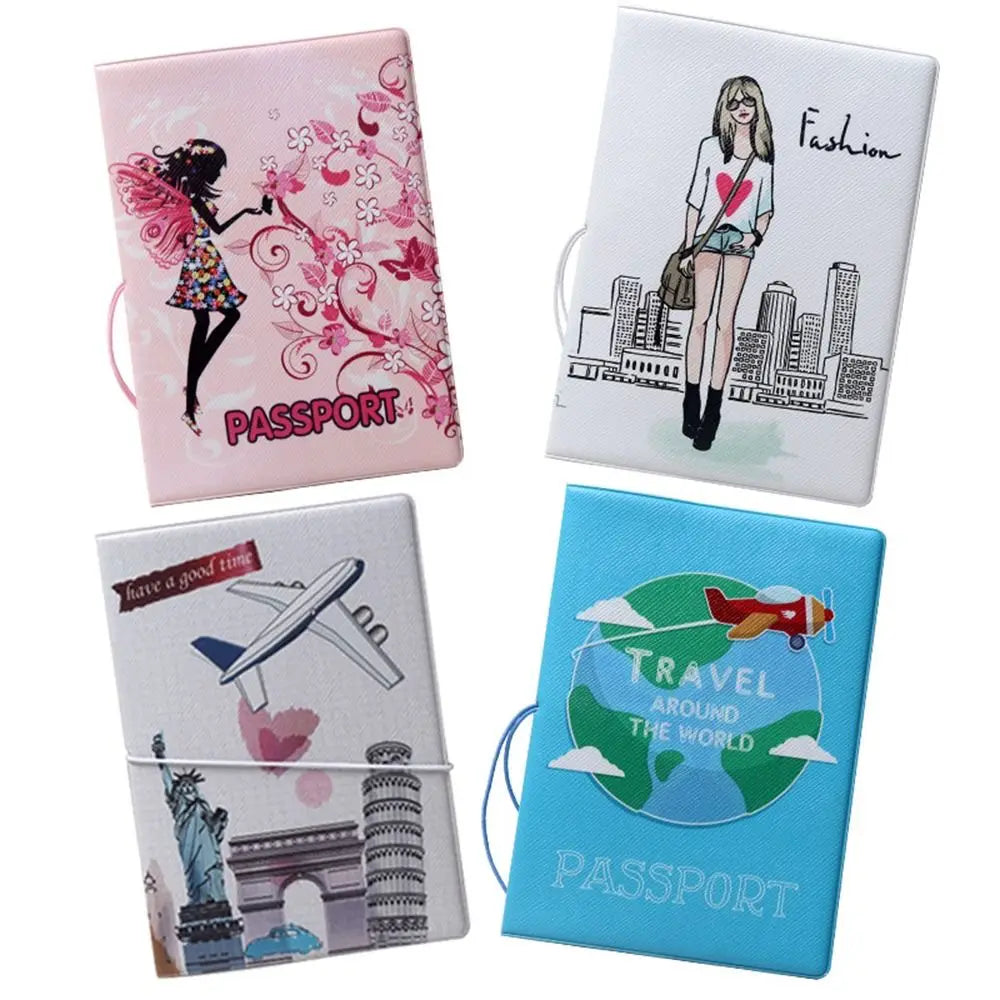 Gift Cartoon Girl Passport Cover PU Waterproof Certificate Protective Sheath Card Holder Multi-function ID Card Holder Unisex