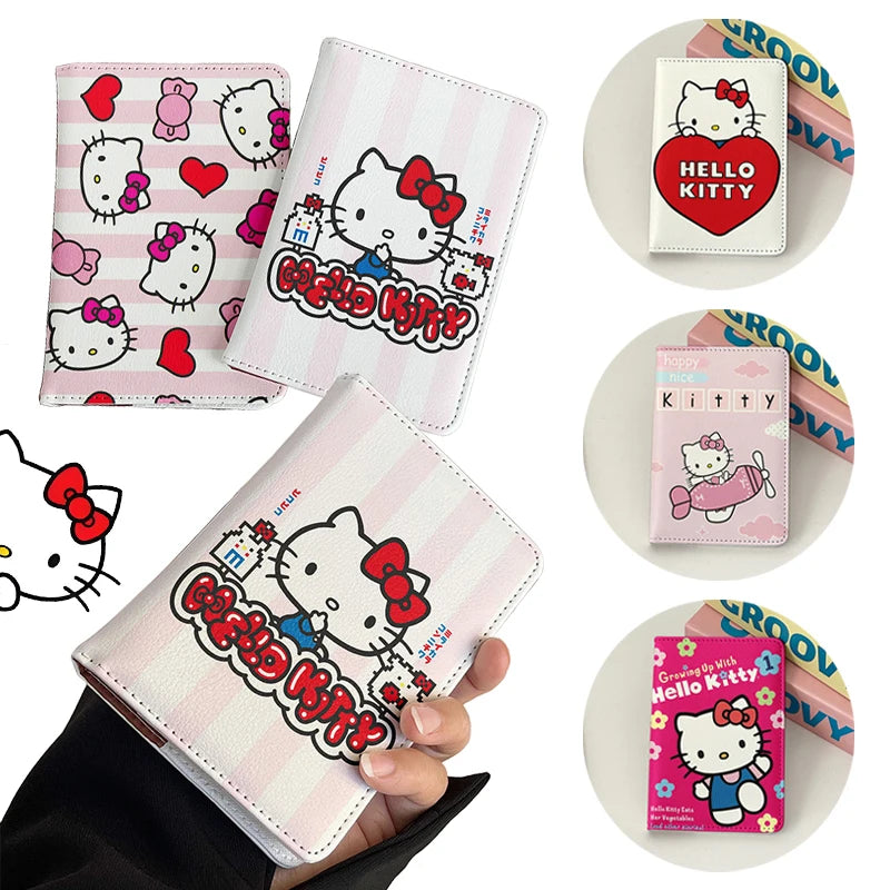 Sanrio Hello Kitty Travel Passport Cover Women Girls Passport Credit Card Holder PU Cartoon Organizer Case Passport Wallet Gift