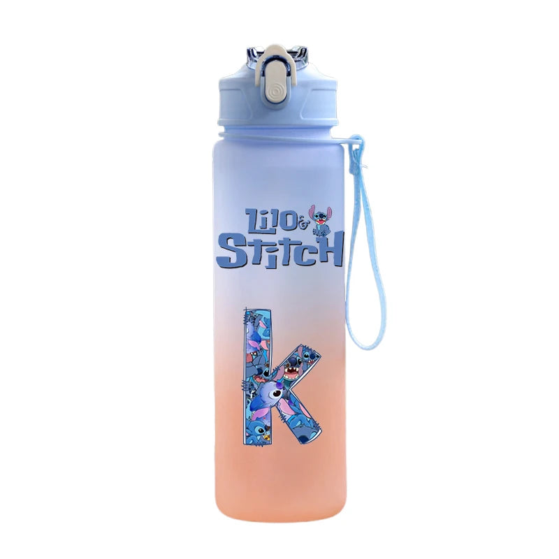 750ml Letter A-Z Printed Lilo Stitch Water Bottle Anime Large Capacity Drinking Cup Portable Outdoor Sports Water Cup kid Gift