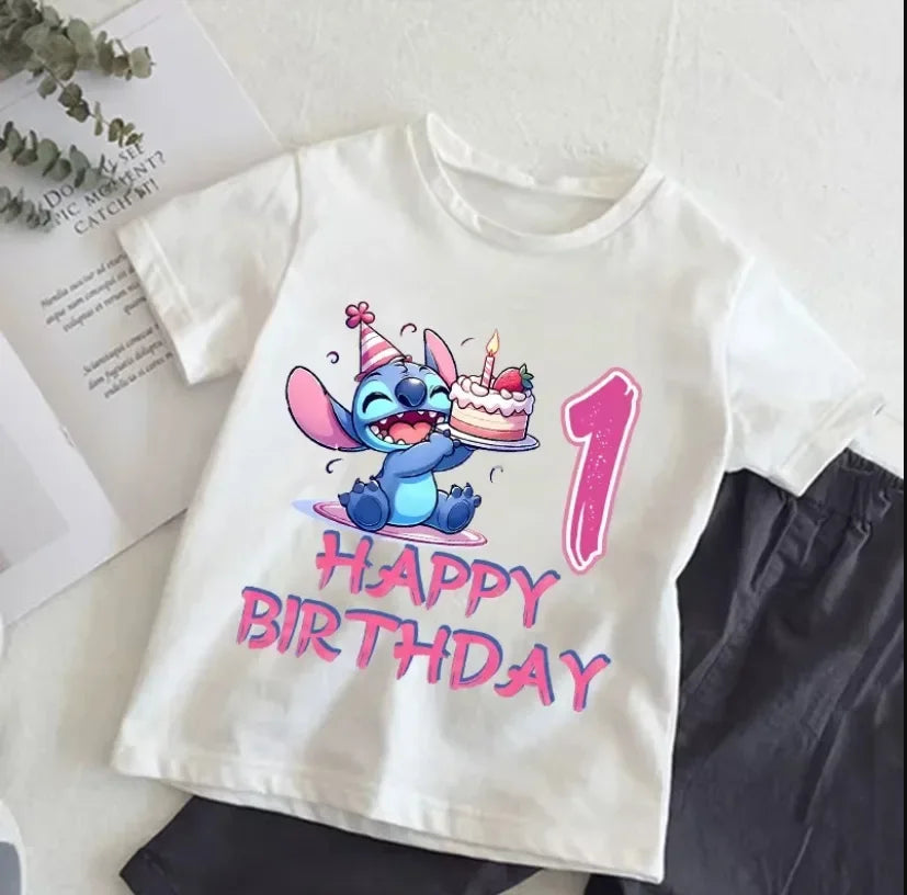 Lilo&Stitch Baby Girls Dress Sets Clothes Kids Cute Number Printed T-shirt+Skirt 2pcs Children Princess Birthday Party Costumes