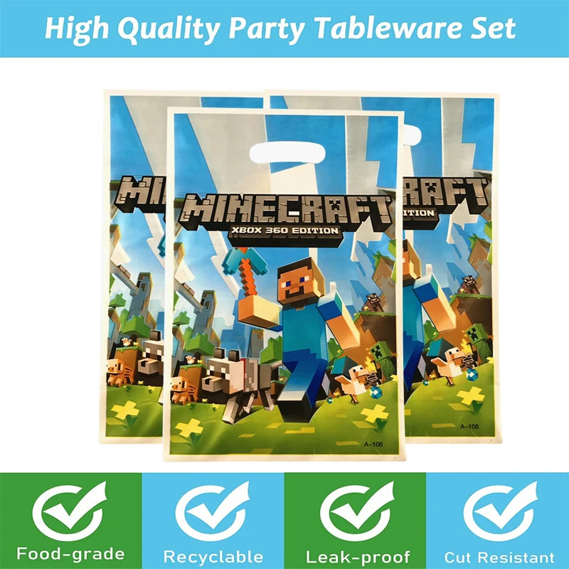 Miner Crafting Pixel Video Game Party Decor Disposable Tableware Backdrop For Kids Party Supplies Cup Plate Banner Toy Gifts