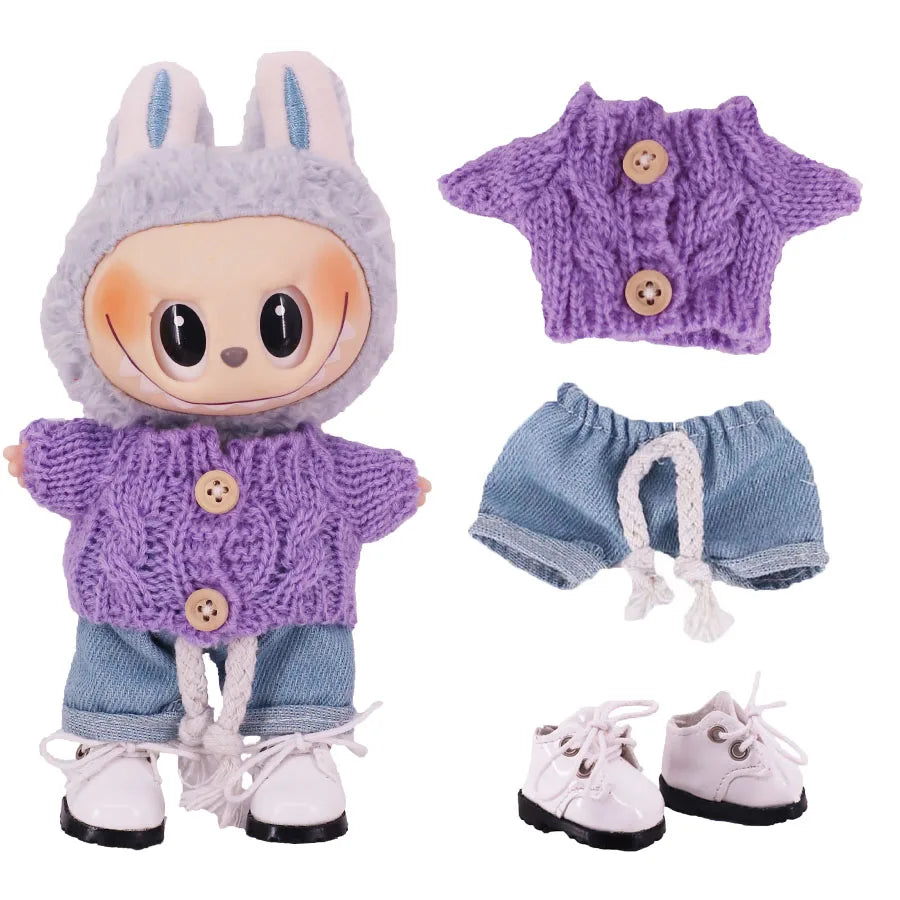 Doll Sweater Pants Shoes set For labubu Clothes 17 cm Doll Accessories,Toys For Girls,Christmas Festival Birthday Present