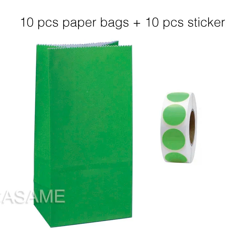 10 pcs Colorful Solid Stripe and Polka Dot Stand-Up Bags with Stickers - 18x9x6cm Favor Gift Packing Treat Bags for Wedding
