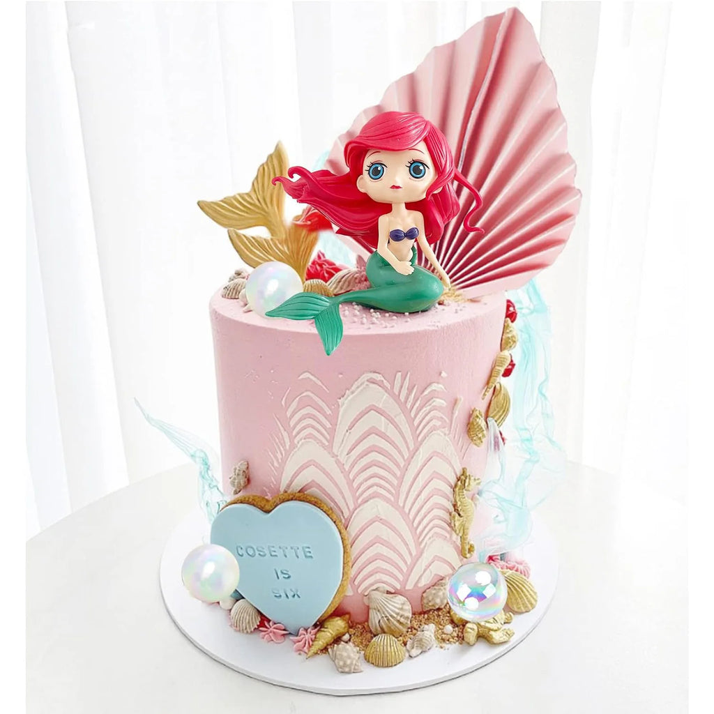 Mermaid Cake Topper Big Mermaid Tails Seaweed Bubbles Shells and Golden Ginkgo Leaves Cake Set for Mermaid Cake Decorations