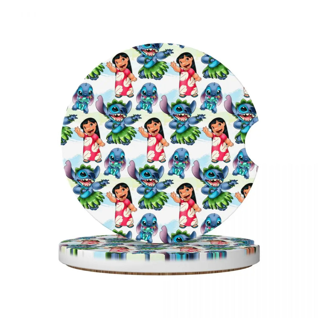 Kawaii Stitch Cartoon Car Cup Coaster 2PCS Universal Cup Holders Embedded in Ornaments Coaster Car Interior Accessories