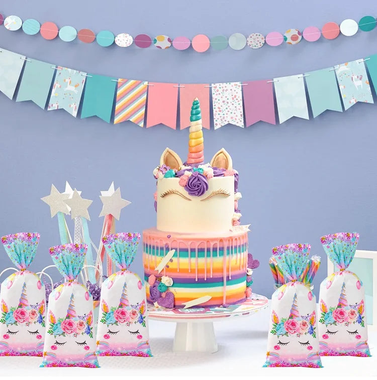 25/50/100pcs Unicorn Candy Bags Gift Packing Bags Birthday Party Decor Gift Bag for Guest Girl Birthday Supplies Baby Shower