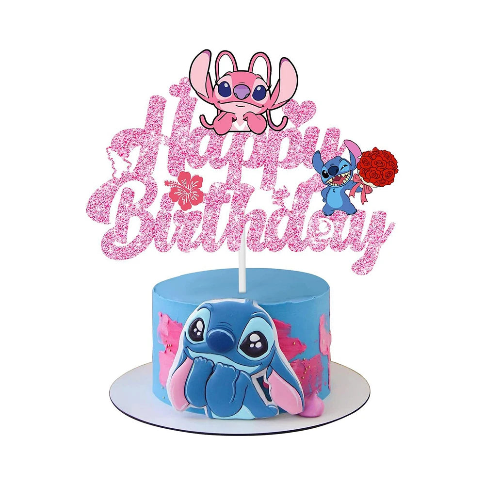 MINISO Lilo & Stitch Six Princess Acrylic Cake Topper Children Birthday Party Supplies Cake Flag Baby Shower Baking DIY Supplies