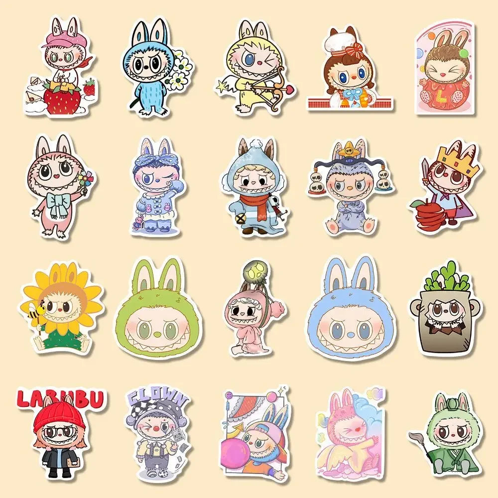 80Pcs 2024 New Labubu Monster Cartoon Waterproof Stickers Pack Cute Water Bottle Laptop Skateboard Scrapbook Anime Accessories