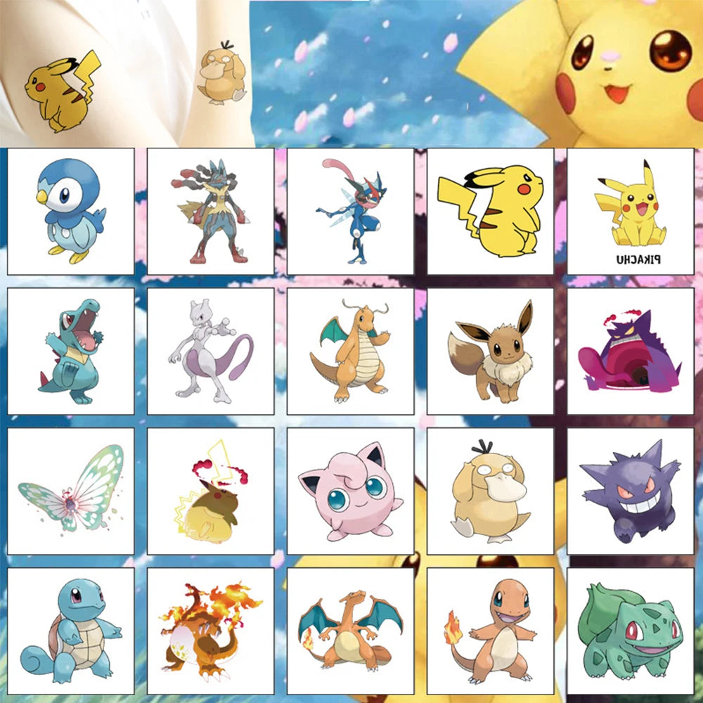 20Pcs/set Pokemon Pikachu Tattoo Stickers Cartoon Children's Temporary Tattoos Kids Girl Art Tattoos Birthday Gift