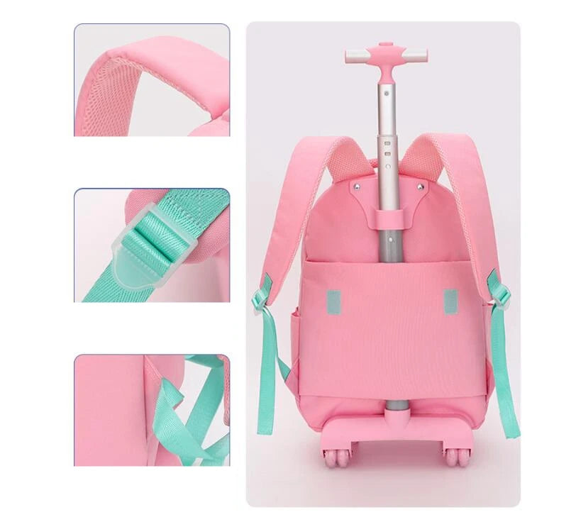 Rolling Backpack for Girls School Backpack with wheels Girls Travel Backpack Suitcases with Wheels Kids Backpack with Lunch Box