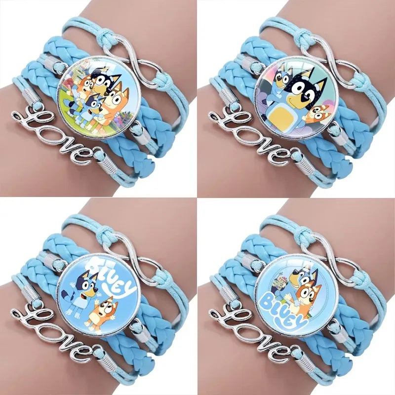 Bluey Bracelet Anime Bluey Bingo Baby Time Gem Multilayer Leather Blue Bracelet Accessories Birthday Gift