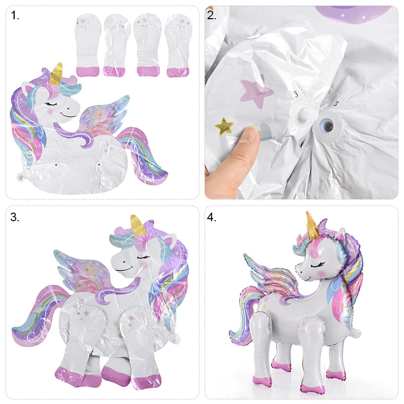 Rainbow Unicorn Standing Foil Balloons Kids Girls Unicorn Birthday Party Decoration Favors Baby Shower Supplies Animal Balloon
