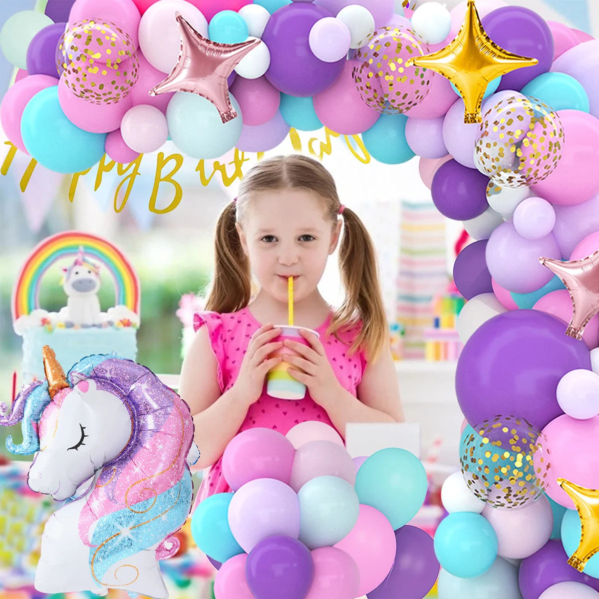 Unicorn Star Color Balloon Garland Arch Kit Rainbow Wedding Birthday Party Decor Kids Baby Shower Birthday Latex Balloons