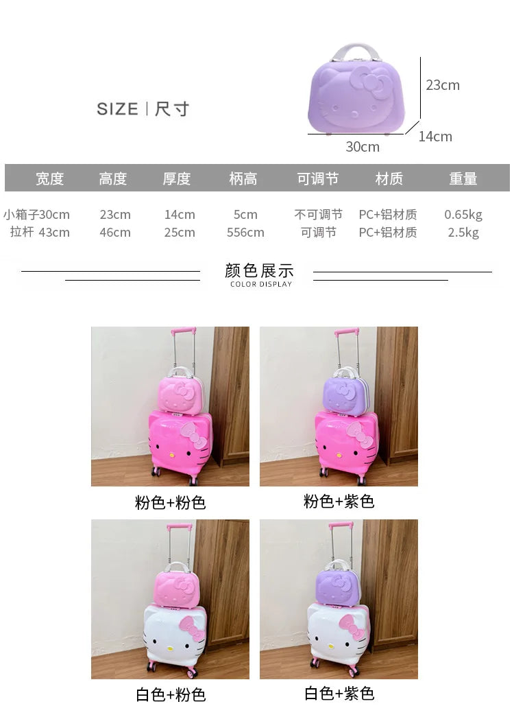 Hello Kittys Trolley Case Girls Sanrioed Universal Wheel Trolley Portable Suitcase Cartoon Travel Boarding Case Kids Toys Gift