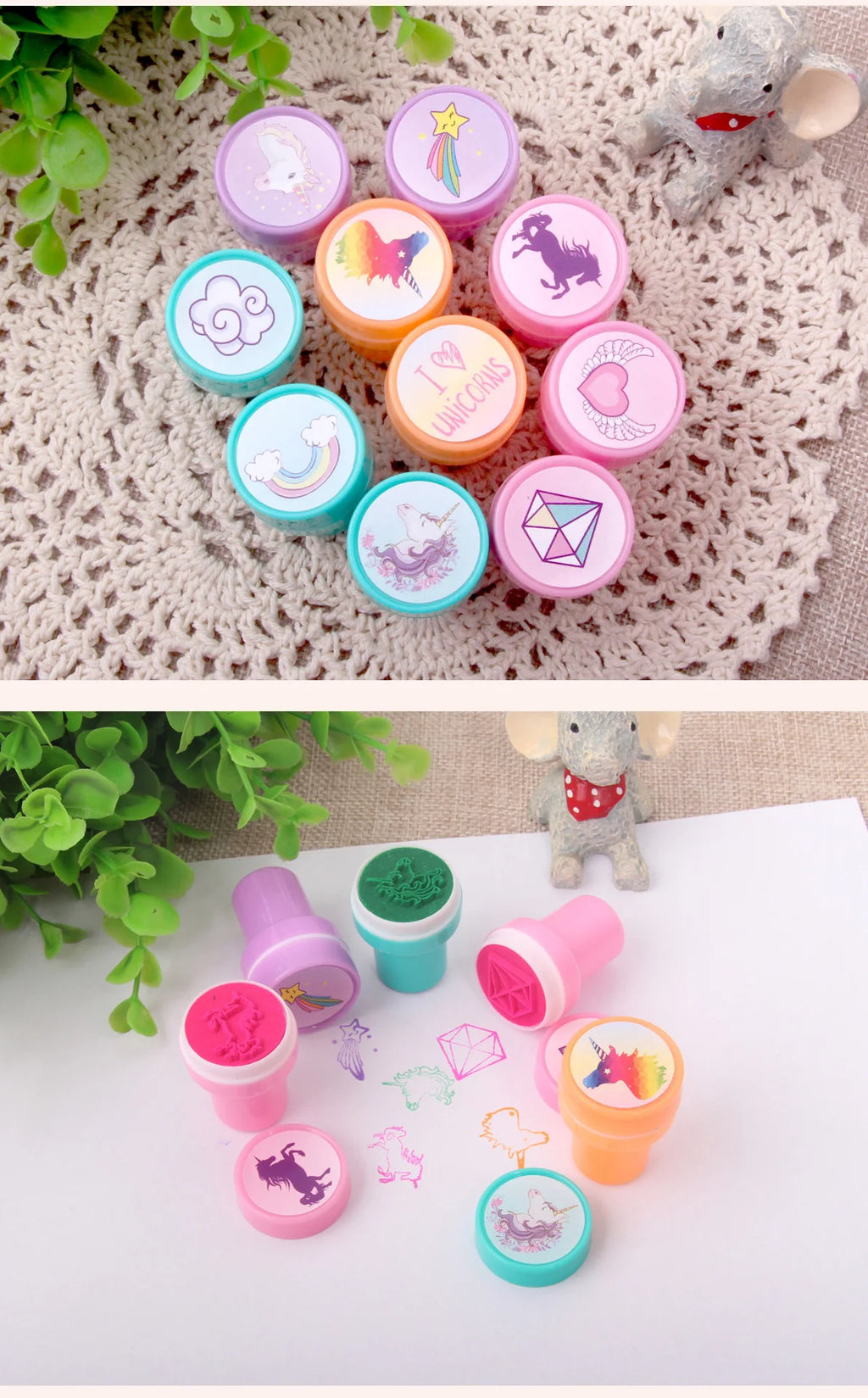 10PCS Cartoon Self-ink Stamps Toy Gift Kids Favor Mermaid Unicorn Birthday Party Children Gift Christmas Wedding Guest Giveaways