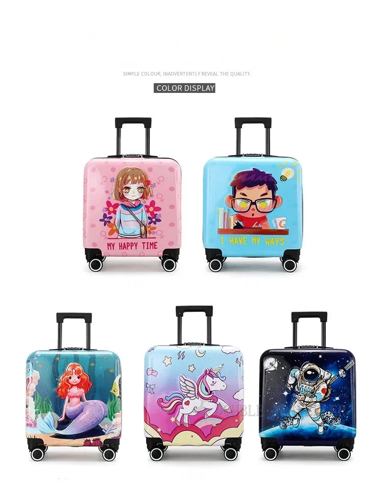 New cartoon kids travel suitcase on wheels,carry on cabin trolley luggage bag,girls rolling luggage case,children gift,suitcase