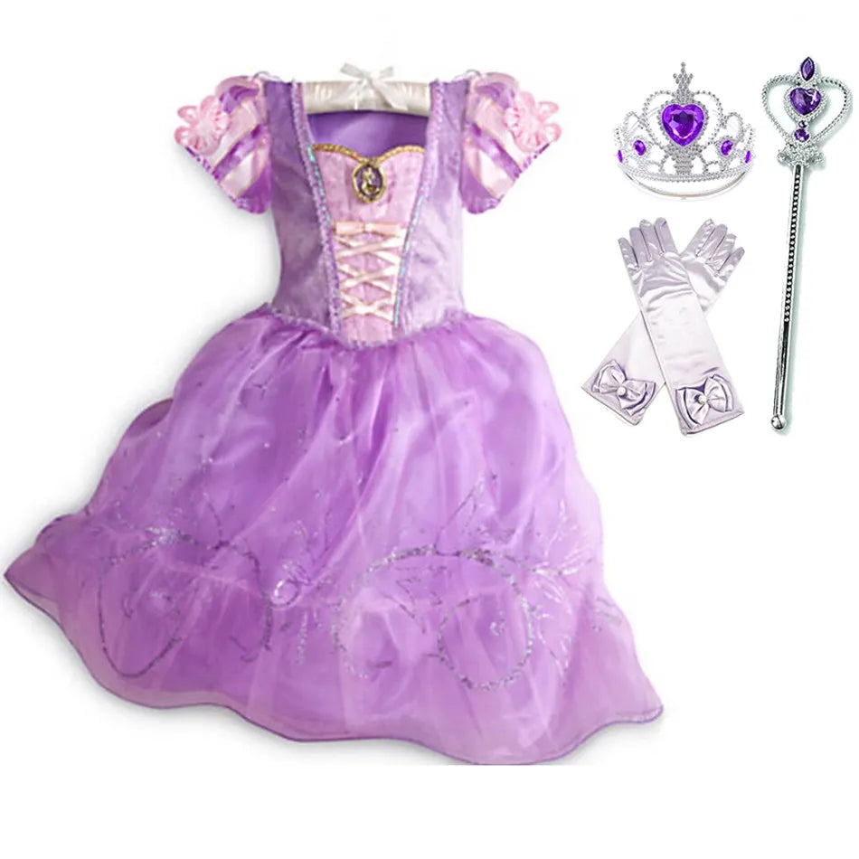 Children Princess Costume Party Fancy Flower Vestido New 2024 Christmas Birthday Carnival Dress Up Rapunzel Belle Disguise Frock