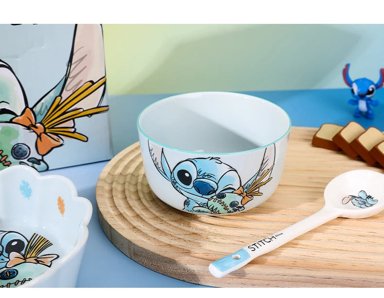 Stitch Salad Bowl Dinner Plates Household Ceramic Plate Cute Styling Rice Bowl Resistant Tableware Kids Water Cup Coffee Mug