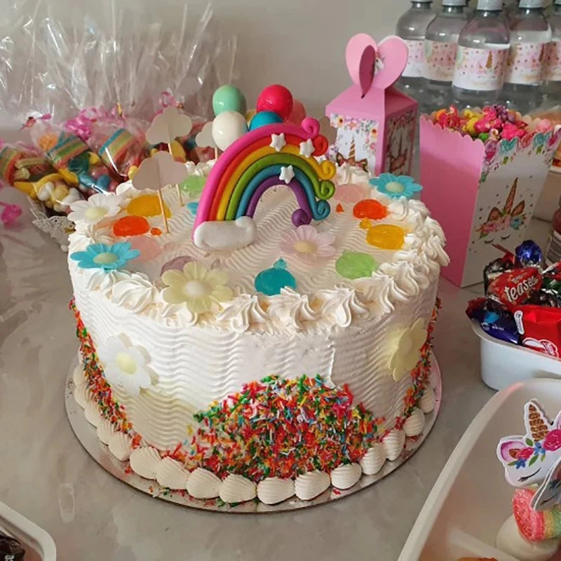 Rainbow Cake Toppers Baby Shower Girl 1st Birthday Party DIY Decoration Kid Cupcake Wrapper Wedding Unicorn Theme Party Supplies