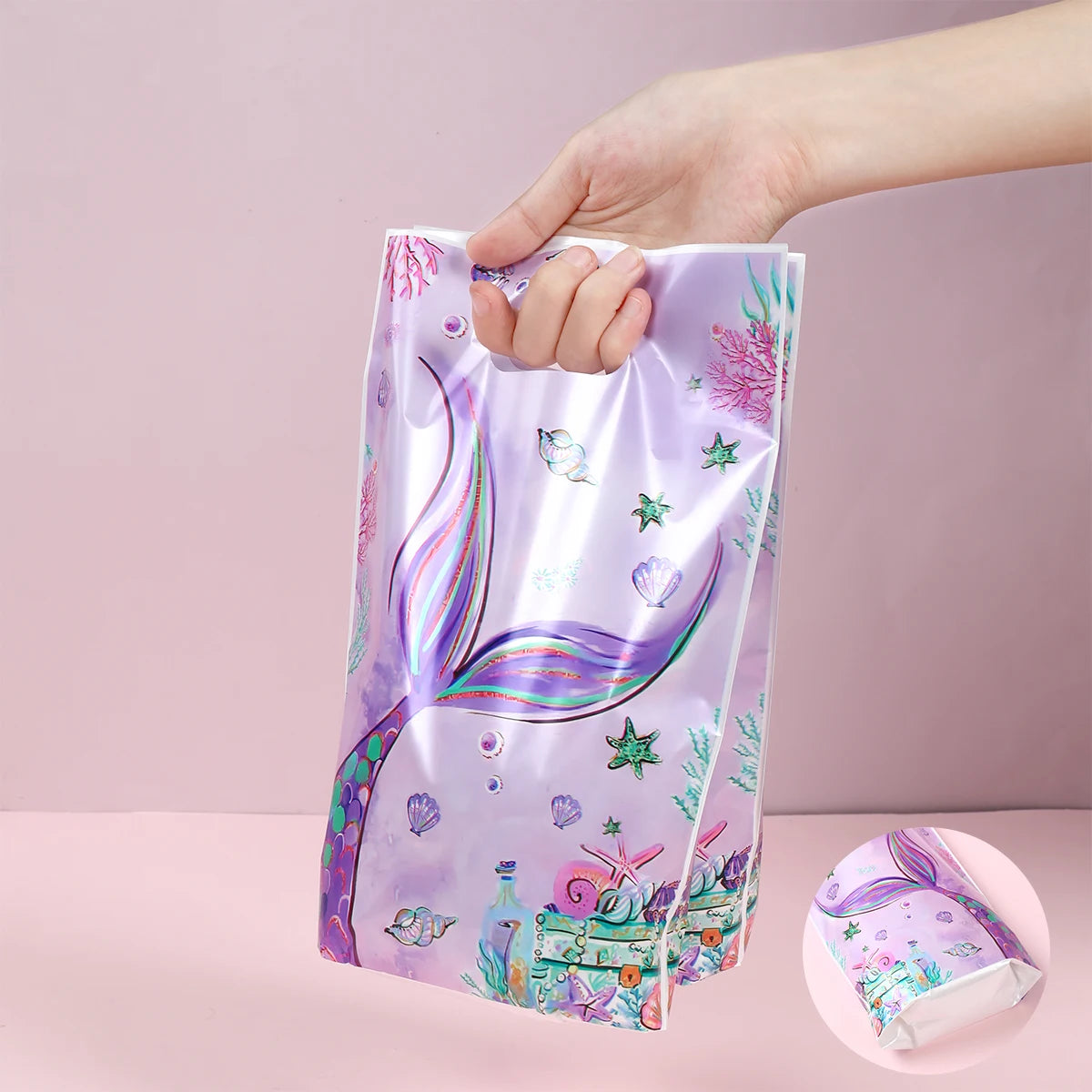 Mermaid Tote Bag Under The Sea Theme Little Mermaid Happy One Birthday Party Decorations Kids Candy Cookie Handbag Baby Shower