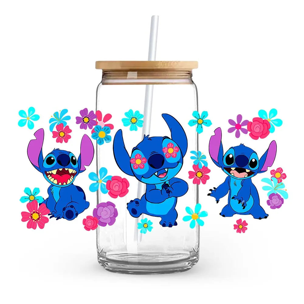 Stitch Love Cartoon Anime Stickers Romantic UV DTF Transfer Sticker Self-Adhesive Individualized Cup Adornments