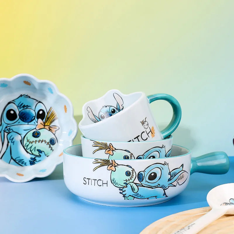 Stitch Salad Bowl Dinner Plates Household Ceramic Plate Cute Styling Rice Bowl Resistant Tableware Kid Water Cup Coffee Mug Gift
