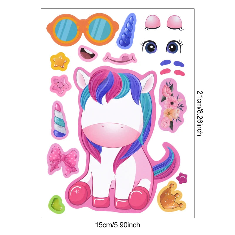 6/12Sheets Cartoon Unicorn Make A Face Assemble DIY Sticker Girls Unicorn Birthday Party Decoration Supplies Gifts for guests